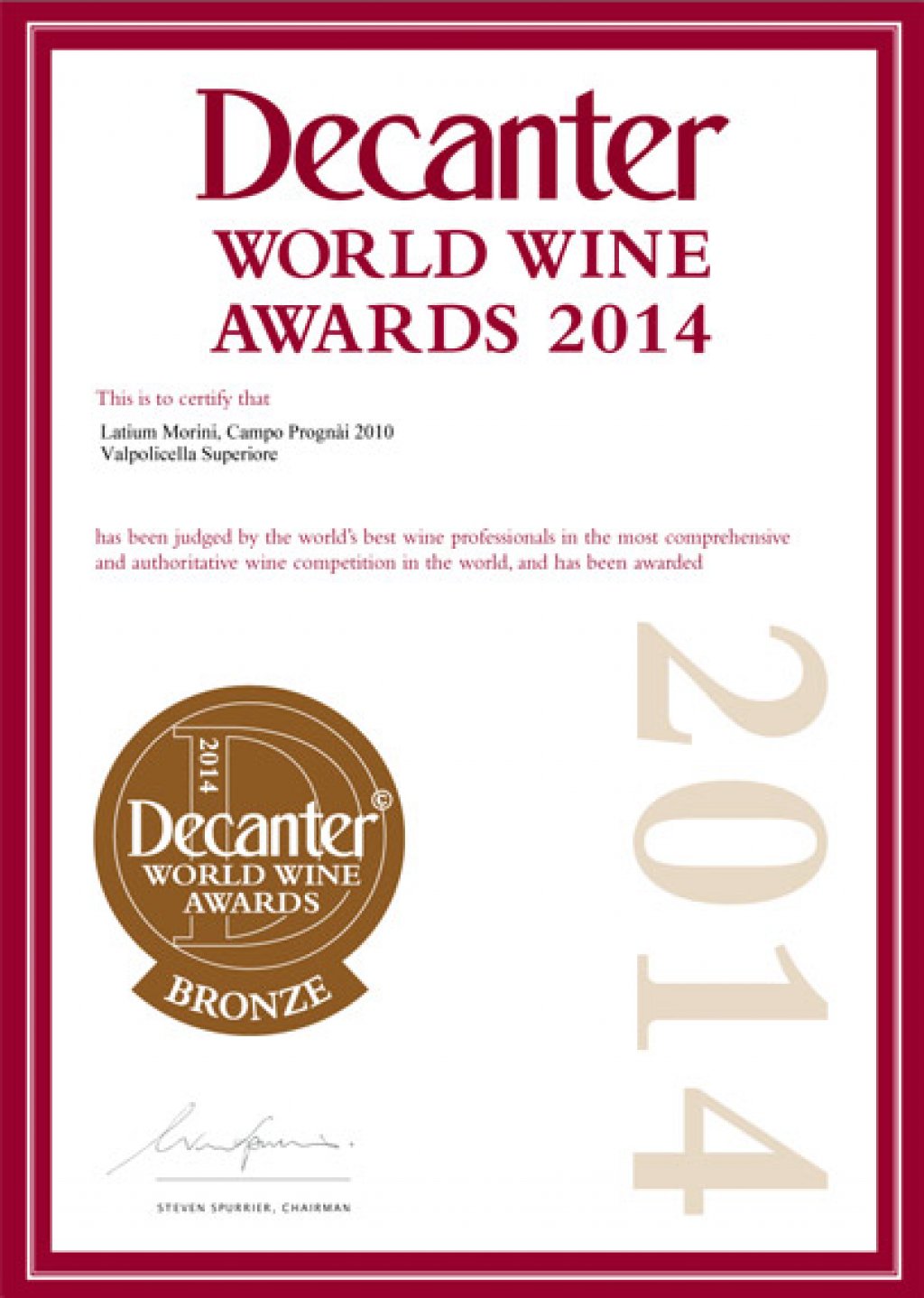 Decanter Bronze 2014 Ilatium Morini